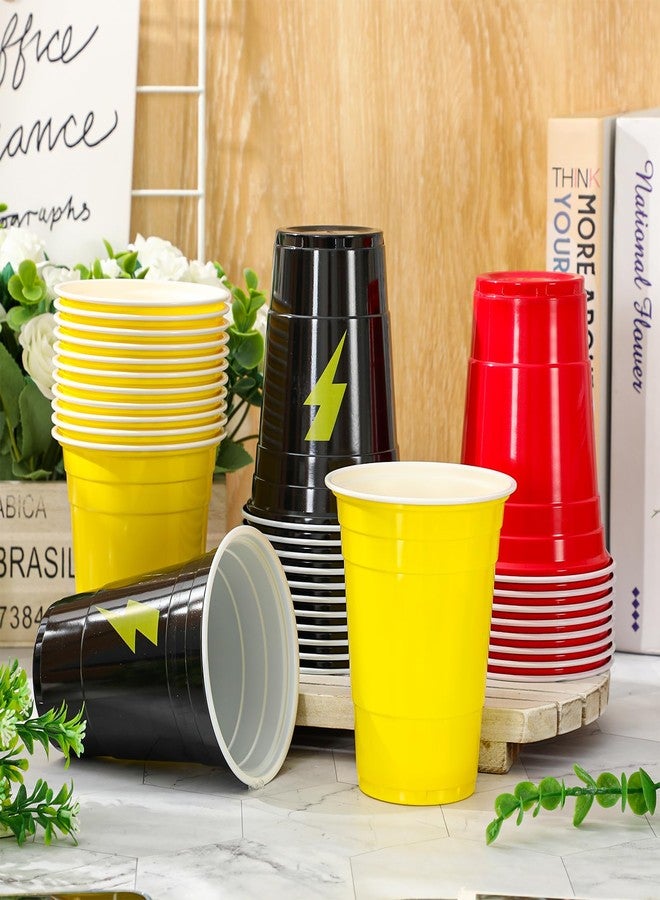 JarThenaAMCS مجموعة أكواب بلاستيكية من JarThenaAMCS، 36 قطعة، بتصميم البرق، سعة 16 أونصة، باللون الأحمر والأصفر والأسود، أكواب بلاستيكية للاستخدام مرة واحدة، أكواب كرتونية للحفلات، لوازم حفلات أعياد الميلاد وحفلات استقبال المولود الجديد - Image 3